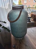 2x Sfeervolle blauwe/groene glazen windlichten, Ophalen, Blauw, Minder dan 50 cm, Glas