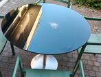 Zwarte ronde glazen tuintafel 90 cm met rvs poot, Ophalen, Zo goed als nieuw, Rechthoekig, Rvs