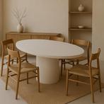Eettafel ovale vorm 1 ronde kolompoot, Ophalen, Japandi, Overige materialen, 100 tot 150 cm
