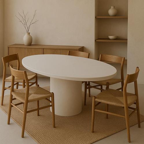 Eettafel ovale vorm 1 ronde kolompoot, Huis en Inrichting, Tafels | Eettafels, Nieuw, 50 tot 100 cm, 100 tot 150 cm, Vijf personen of meer