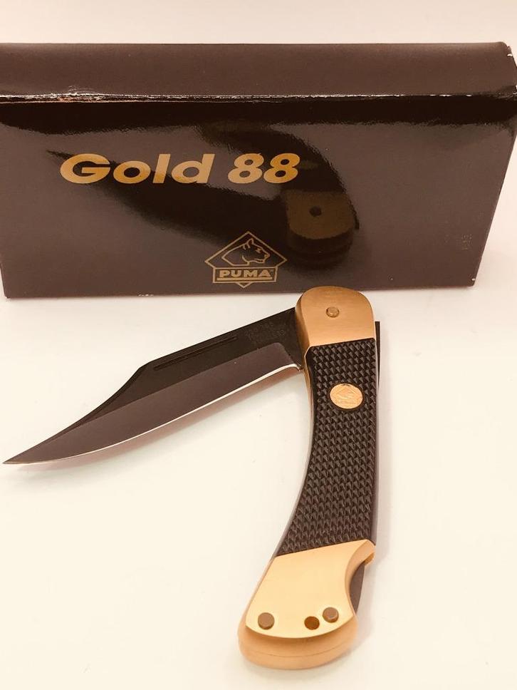 1988 Puma 230 366 GOLD 88 24kt. Gold Bolster Knife, Caravans en Kamperen, Kampeergereedschap, Zo goed als nieuw, Verzenden