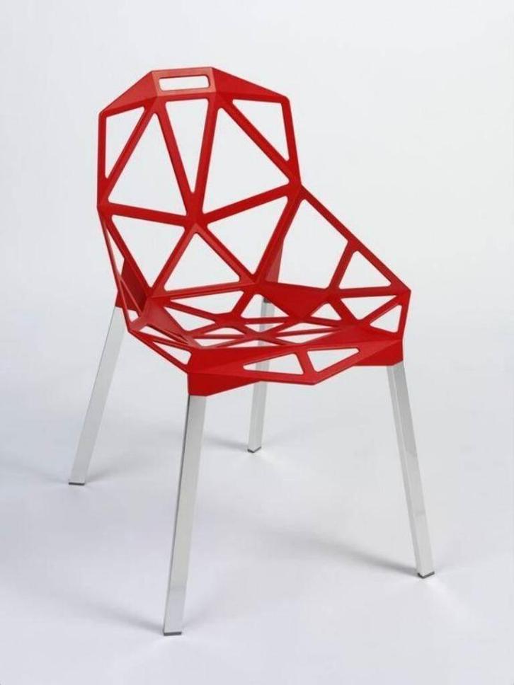 4 x Magis Chair One stoel rood + aluminium, Huis en Inrichting, Stoelen, Gebruikt, Vier, Metaal, Rood, Ophalen