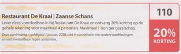 Restaurant De Kraai | Zaanse Schans. 20% korting. Bon nr 110 beschikbaar voor biedingen