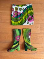 Unieke vintage zelfgemaakg setje rok + laarzen bloemenprint, Ophalen of Verzenden, Gedragen