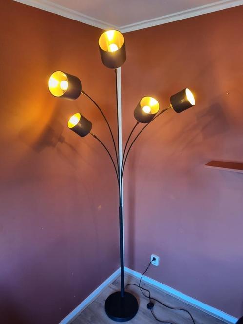 Design schemerlamp Tommy 5-lichts zwart met goud, Huis en Inrichting, Lampen | Vloerlampen, Zo goed als nieuw, Minder dan 100 cm