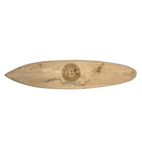 Bitcoin Crypto - deco surfplank 150 cm - hout, Huis en Inrichting, Woonaccessoires | Wanddecoraties, Nieuw, Ophalen of Verzenden