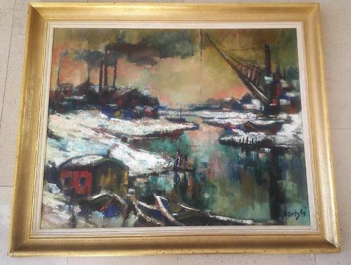 Haventje in de winter - Frater Alfons Aerts (1919 -1979), Antiek en Kunst, Kunst | Schilderijen | Klassiek, Ophalen