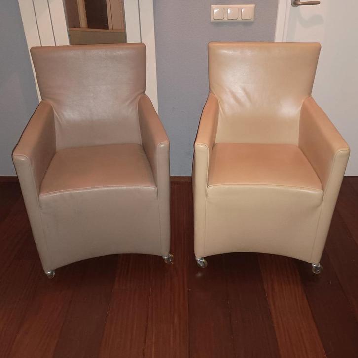 4 taupe leren stoelen / fauteuils van Bert Plantagie, Huis en Inrichting, Stoelen, Zo goed als nieuw, Vier, Leer, Bruin, Ophalen