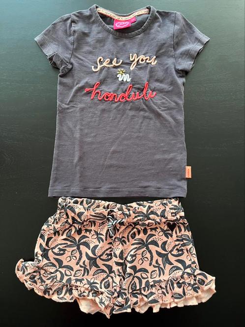 Maat 110 Jubel setje tshirt korte broek roze grijs print, Kinderen en Baby's, Kinderkleding | Maat 110, Zo goed als nieuw, Meisje