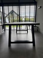 Eiken eettafel met stalen poot - Pronto, Huis en Inrichting, Tafels | Eettafels, Ophalen, Gebruikt, 100 tot 150 cm, Modern, Industrieel