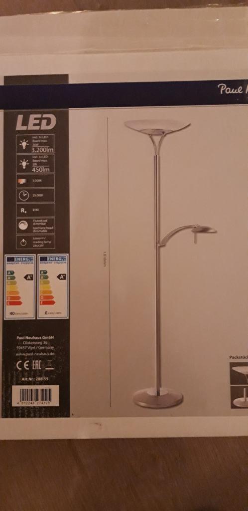 Nieuwe moderne staande LED vloer- en leeslamp dimbaar, Huis en Inrichting, Lampen | Vloerlampen, Nieuw, 150 tot 200 cm, Glas, Metaal