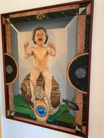 Schilderij Meisje op Slak - Spanje, Olieverf, Gesigneerd, Verzenden