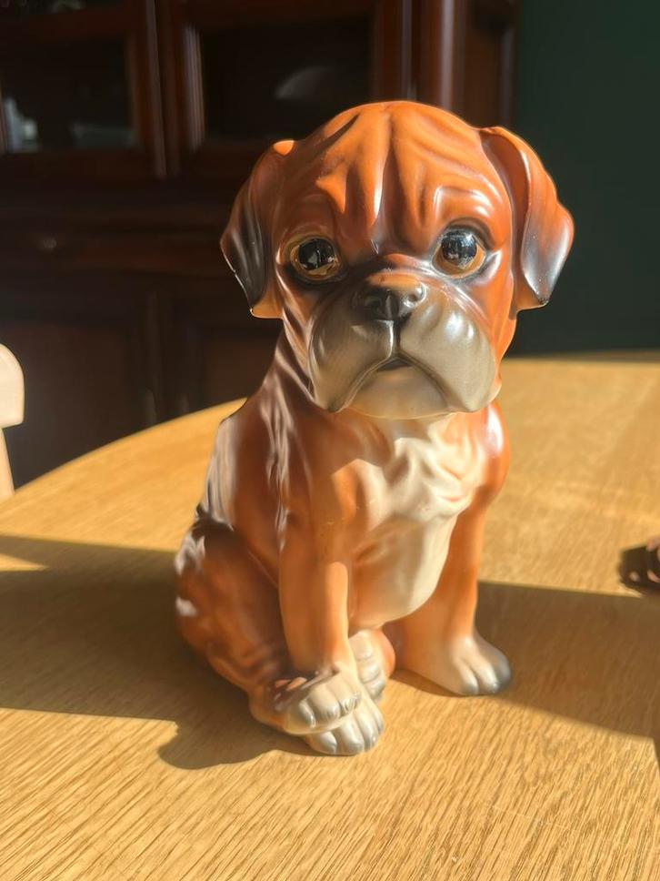 vintage bloempot boxer hond pup retro brocante bruin puppy, Tuin en Terras, Bloempotten, Gebruikt, Aardewerk, Binnen, Minder dan 40 cm