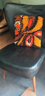 Vintage kussen handgemaakt oranje geel bruin creme cognac, Ophalen of Verzenden, Huis en Inrichting