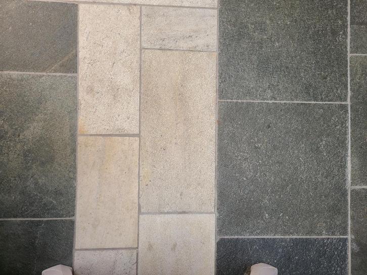 natuursteen tegels (kwartsiet) grijs en beige, Tuin en Terras, Tegels en Klinkers, Gebruikt, Terrastegels, Natuursteen, 10 m² of meer