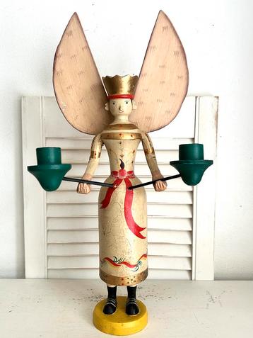Vintage houten grote Engel kandelaar kerst Ertsgebergte 46,5 beschikbaar voor biedingen