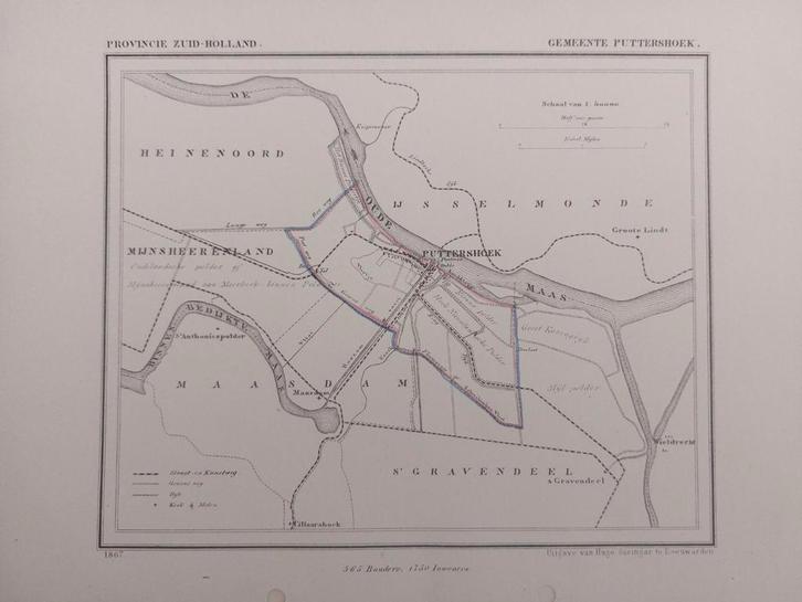 148 / Litho uit 1867 door J. Kuyper van Puttershoek ZH, Antiek en Kunst, Kunst | Litho's en Zeefdrukken, Ophalen of Verzenden