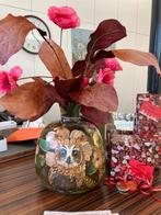 Handbeschilderde vaas Owl met Luxe Zijden bloemen Zijde, Ophalen of Verzenden, Nieuw