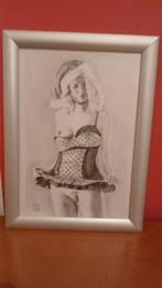 vrouwelijke schoonheid, in zwart/wit tekeningen originele, Ophalen of Verzenden