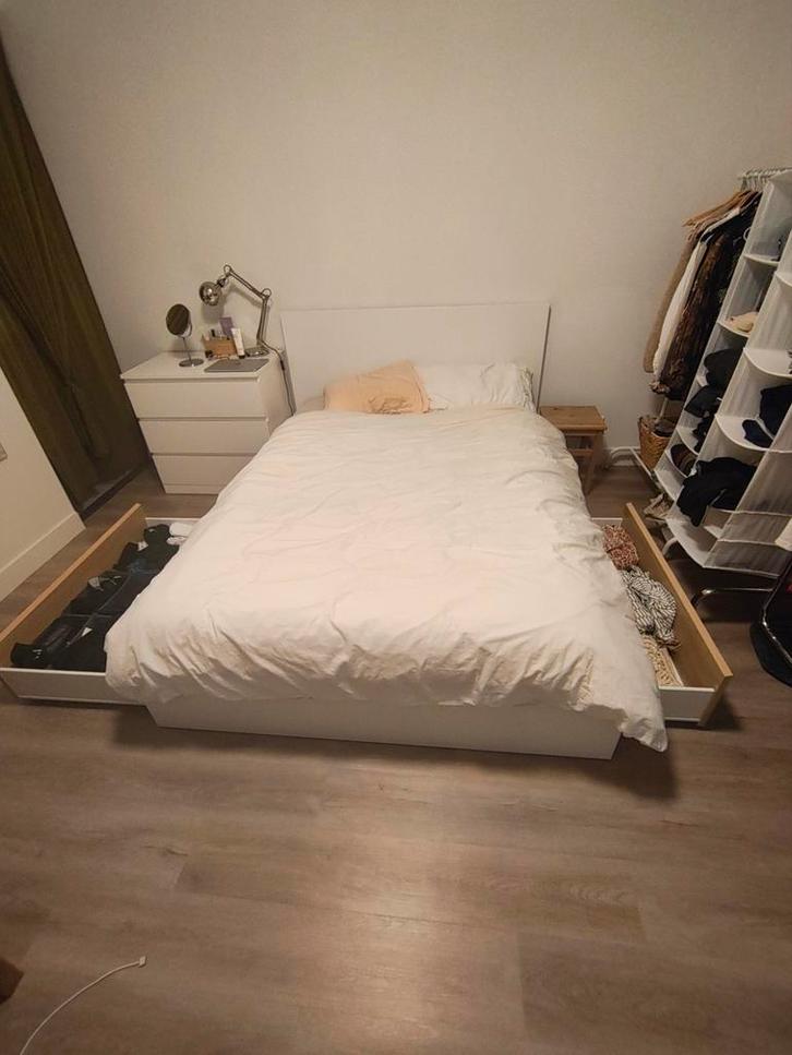 Ikea Malm bed 160x200 + 2 opberglades, Huis en Inrichting, Slaapkamer | Bedden, Zo goed als nieuw, Tweepersoons, 160 cm, 200 cm