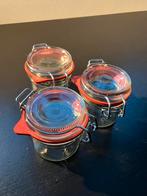 Nieuw/3x kleine glazen voorraad potjes/opbergen, Ophalen of Verzenden