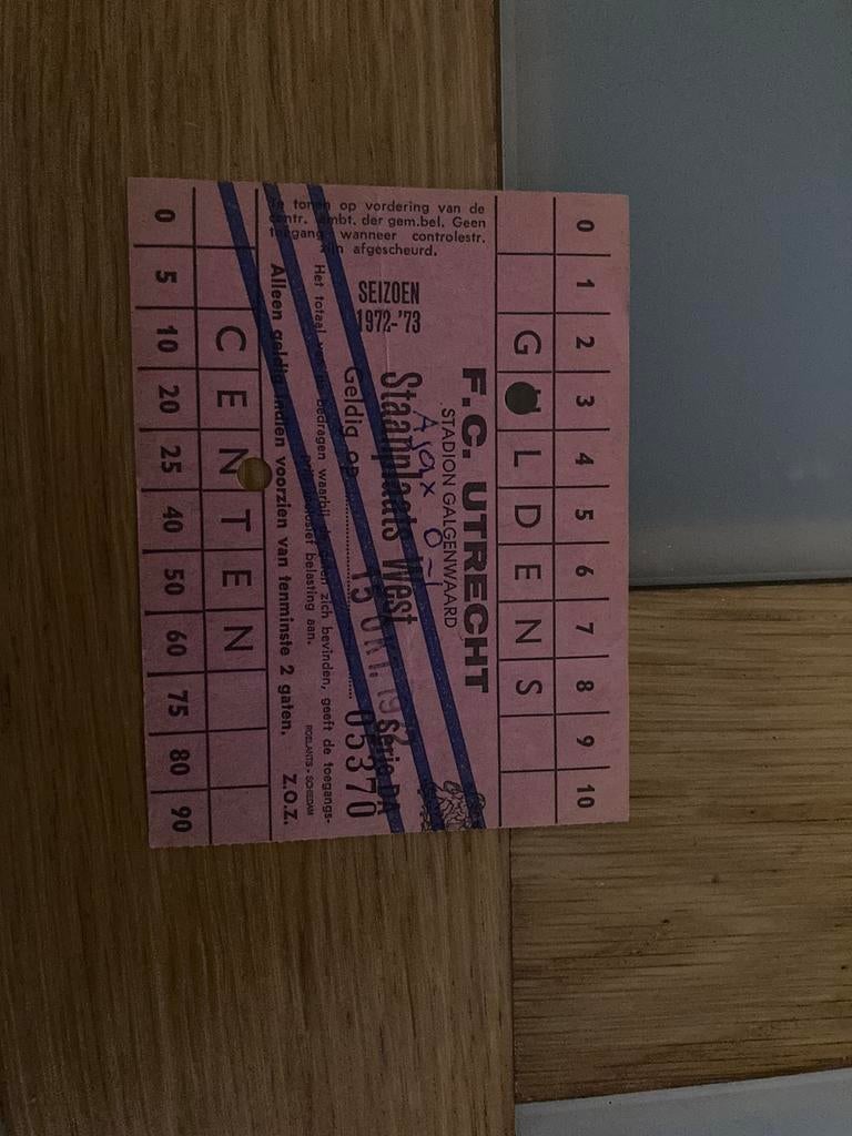 TICKET FC UTRECHT-AJAX 72-73, Verzamelen, Sportartikelen en Voetbal, Ophalen of Verzenden, Zo goed als nieuw, Ajax, Overige typen