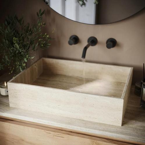 Saniclear white travertin wasbak., Doe-het-zelf en Verbouw, Sanitair, Nieuw, Wastafel, Steen, Ophalen