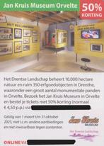 Jan Kruis Museum. Orvelte. 50% korting (normaal € 4,50 p.p.), Drie personen of meer, Kortingskaart