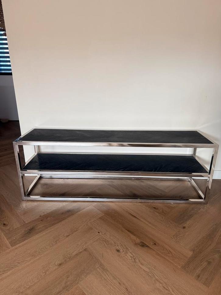 Richmond TV-meubel Blackbone zwart zilver, Huis en Inrichting, Kasten | Televisiemeubels, Zo goed als nieuw, Minder dan 100 cm