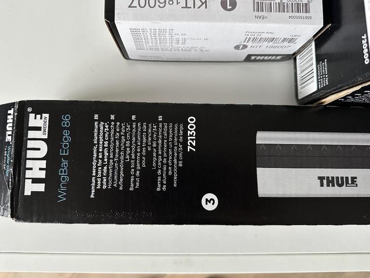 Thule dakrail set 721300+720600+KIT186007 incl. dakkoffer, Auto diversen, Dakkoffers, Zo goed als nieuw, Ophalen