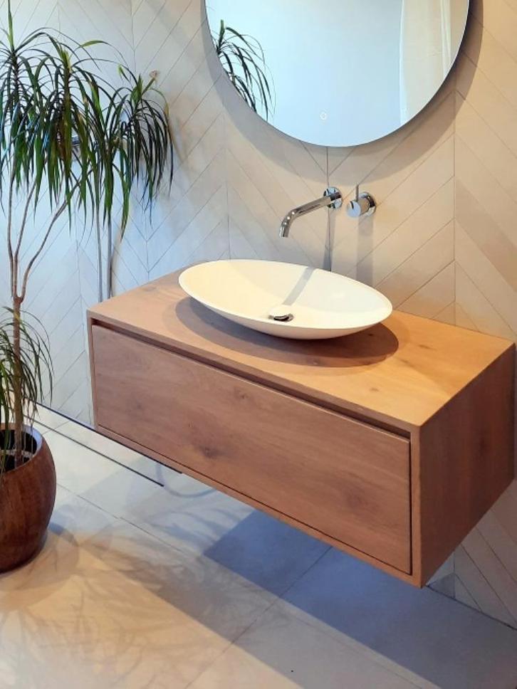 Eiken badkamermeubel Jorg 1 lade, Huis en Inrichting, Badkamer | Badkamermeubels, Nieuw, Wastafelkast, Minder dan 100 cm, 100 tot 150 cm