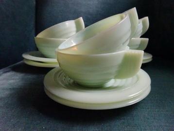 Jadeite kop en schotels opaline Belgie 1920-'40 beschikbaar voor biedingen
