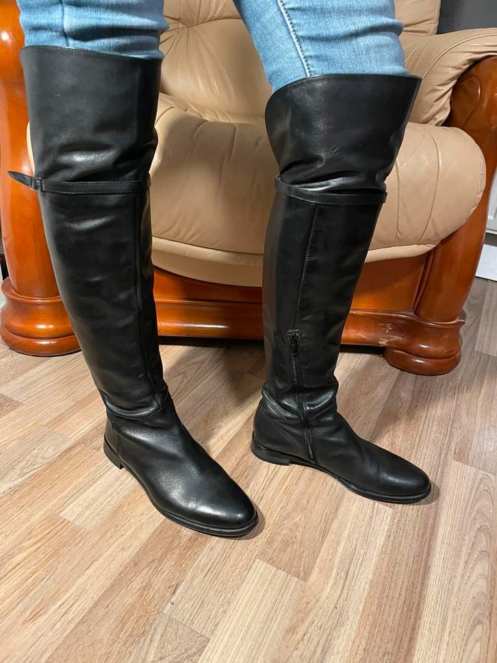 River Woods Overknee Equestrian Zwart Italiaans Leer EU 38, Kleding | Dames, Schoenen, Zo goed als nieuw, Hoge laarzen, Zwart