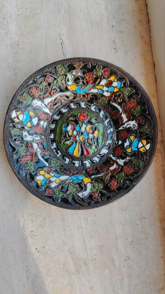 Antiek messing schaaltje met emaille decoratie, Antiek en Kunst, Antiek | Wandborden en Tegels, Ophalen of Verzenden