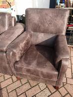 Bruin Bankstel - 3-zits + 2 Fauteuils, Ophalen, Gebruikt, 75 tot 100 cm, Rechte bank