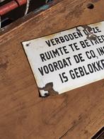Tof emaille zwart wit tekstbord, waarschuwingsbordje., Reclamebord, Gebruikt, ., Ophalen of Verzenden