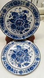 2x Royal Delfts blauw wandbord bloemen 19 cm, Ophalen of Verzenden