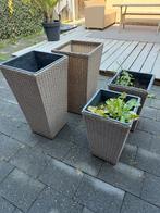 Set van 4 kunststof plantenbakken, Ophalen, Kunststof, Gebruikt, Minder dan 60 cm