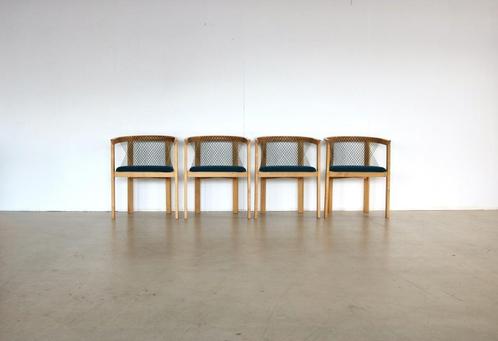 vintage “String” chairs | stoelen | Tranekaer | set van 4, Huis en Inrichting, Stoelen, Gebruikt, Vier, Hout, Stof, Overige materialen