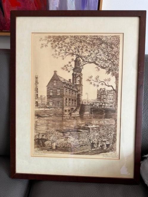 -Afbeelding Amsterdam gesigneerd, Antiek en Kunst, Kunst | Overige Kunst, Ophalen