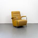 1x Leolux Scylla Fauteuil Hoog Mosterd Stof - Chroom, Huis en Inrichting, Fauteuils, 75 tot 100 cm, Ophalen of Verzenden, Zo goed als nieuw