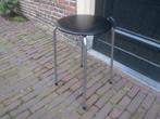 Vintage kruk zwart skai chroom chrome buisframe keukenkruk, Ophalen of Verzenden, Gebruikt, IJzer
