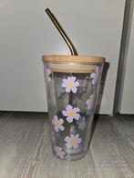 Nieuw hema beker glas ijskoffie bloemen rietje, Huis en Inrichting, Keuken | Servies, Nieuw, Ophalen of Verzenden, Glas, Overige stijlen