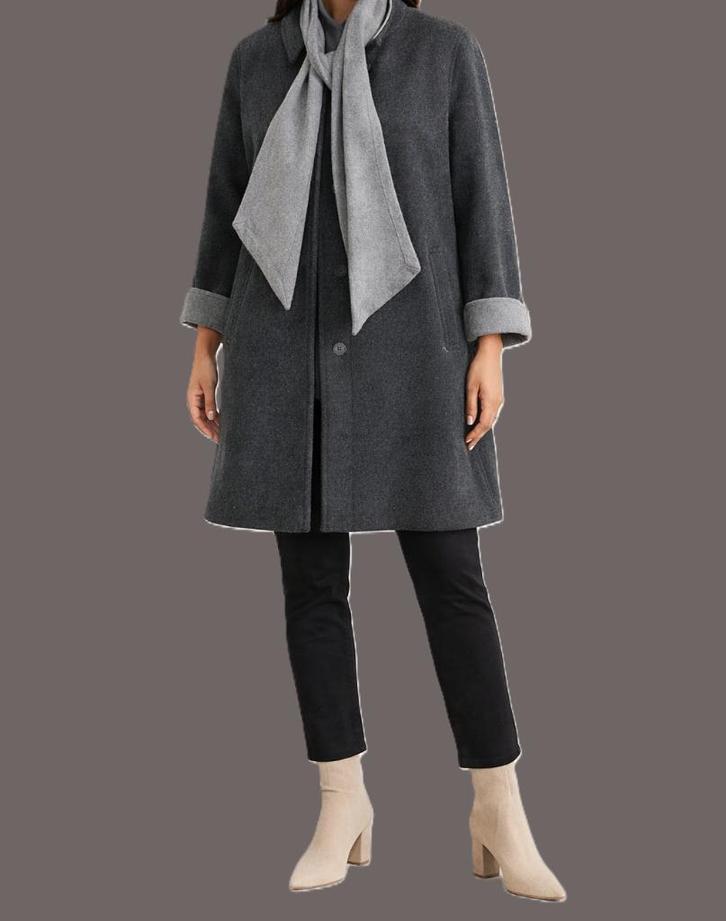 Delmod mantel van wol met kasjmier maat L/XL, Kleding | Dames, Jassen | Winter, Zo goed als nieuw, Maat 46/48 (XL) of groter, Grijs