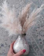 Pampas gras / pluimen in zilverkleurig vaasje 35 cm, Ophalen of Verzenden, Zo goed als nieuw