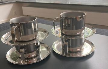 Te koop 6 rvs kop en schotel, 4 x Douwe Egberts en 2 x Hema beschikbaar voor biedingen
