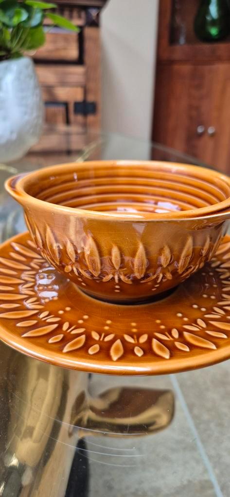 Vintage Aardewerk Kom met Schotel - Frankrijk, Antiek en Kunst, Antiek | Keramiek en Aardewerk, Ophalen of Verzenden