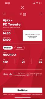 Twee kaartjes voor ajax vs fc twente 18-05-2025, Twee personen, Mei