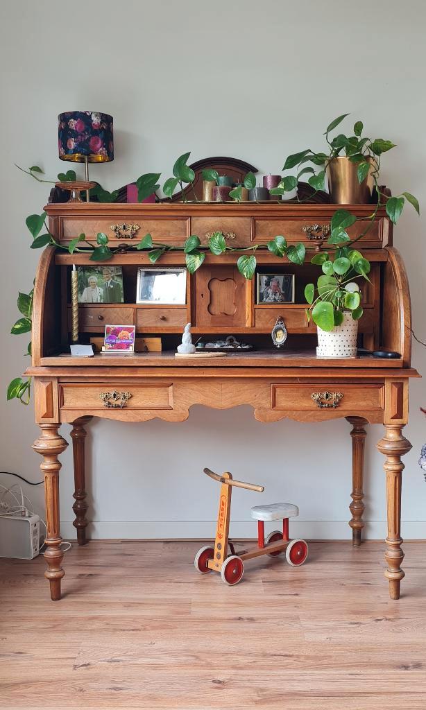 Antieke (1880-1920) secretaire met rolluik, Antiek en Kunst, Antiek | Meubels | Tafels, Ophalen
