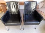 Kunstleren verrijdbare eetkamerstoelen zwart met armleuning, Huis en Inrichting, Stoelen, Ophalen, Gebruikt, Twee, Zwart